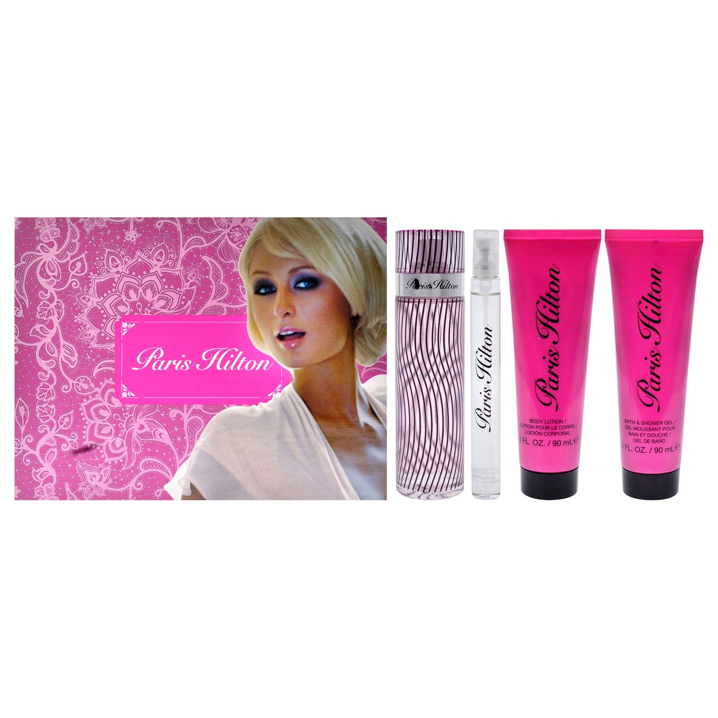 Paris Hilton by Paris Hilton for Women - 4 Pc Gift Set 3.4oz EDP Spray, 0.34oz EDP Spray, 3.0oz Body Lotion, 3oz Bath and Shower Gel