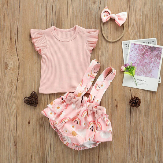 Girl's Clothing 3pcs Ruffles Short Sleeve Printed