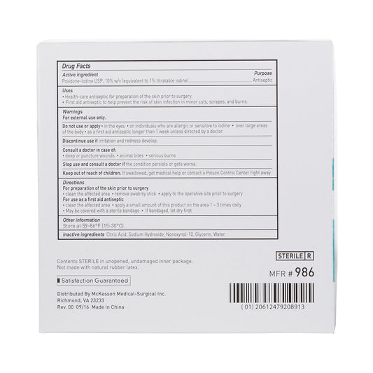 McKesson Impregnated Swabstick, 10% Strength, Povidone Iodine, Individual Packet
