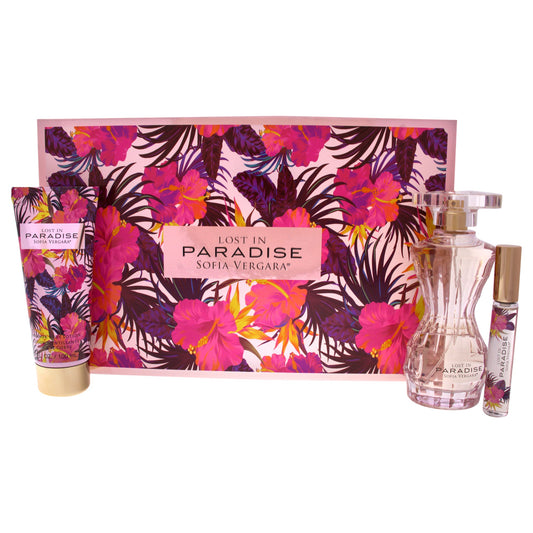 Lost In Paradise by Sofia Vergara for Women - 3 Pc Gift Set 3.4oz EDP Spray, 10ml EDP Roller Ball, 3.4oz Body Lotion
