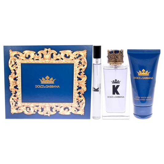 K by Dolce and Gabbana for Men - 3 Pc Gift Set 3.3oz EDT Spray, 1.6oz After Shave Balm, 0.33oz EDT Spray