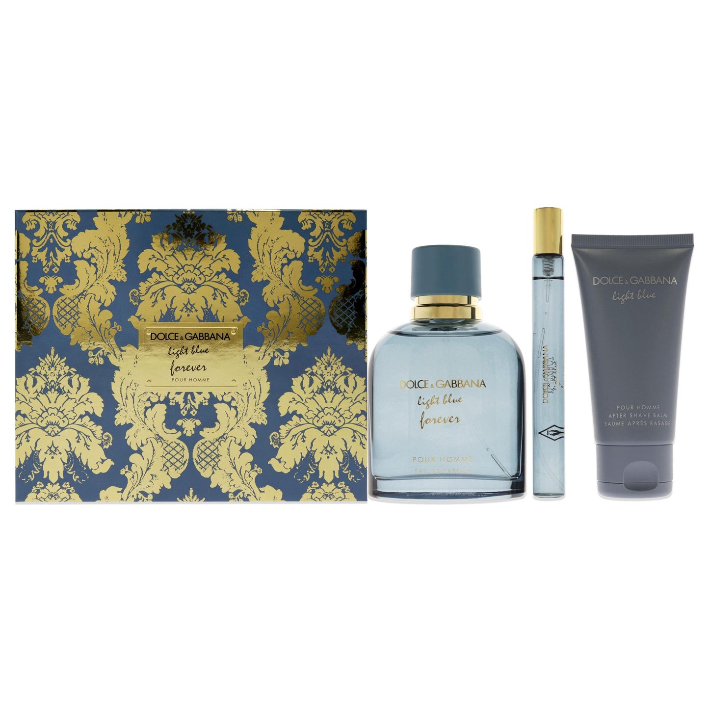 Light Blue Forever by Dolce and Gabbana for Men - 3 Pc Gift Set 3.3oz EDP Spray, 1.6oz After Shave Balm, 0.10oz EDP Spray (Mini)