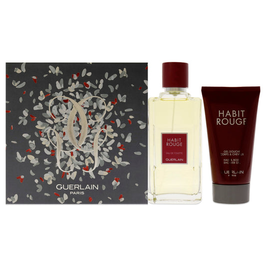 Habit Rouge by Guerlain for Men - 2 Pc Set 3.4oz EDT Spray, 2.5oz Shower Gel
