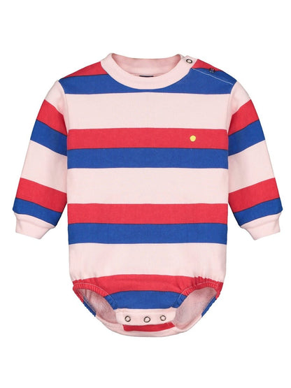 FLEECE ROMPER, PINK STRIPE