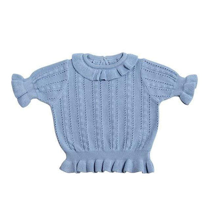 Girl's Clothing P702 Blue / 5T (120) Cute Hollow Out Knit Pullover
