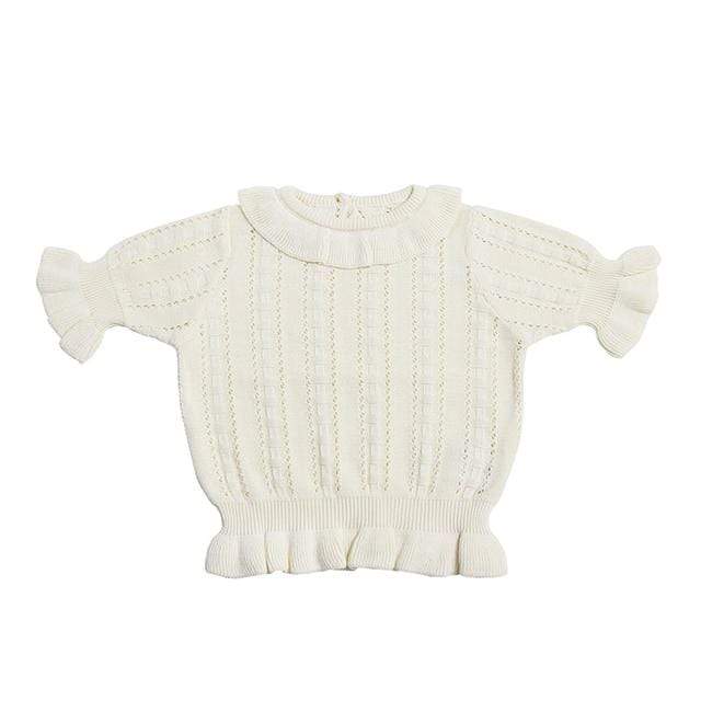 Girl's Clothing P702 White / 4T (110) Cute Hollow Out Knit Pullover