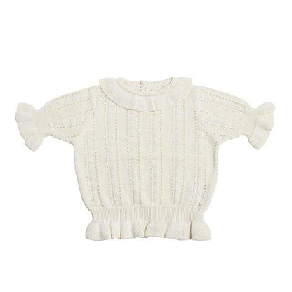 Girl's Clothing P702 White / 4T (110) Cute Hollow Out Knit Pullover