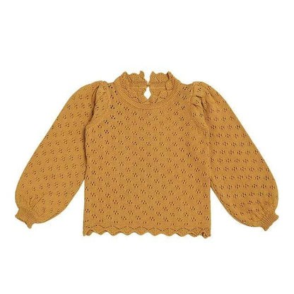 Girl's Clothing P701 Yellow / 5T (120) Cute Hollow Out Knit Pullover