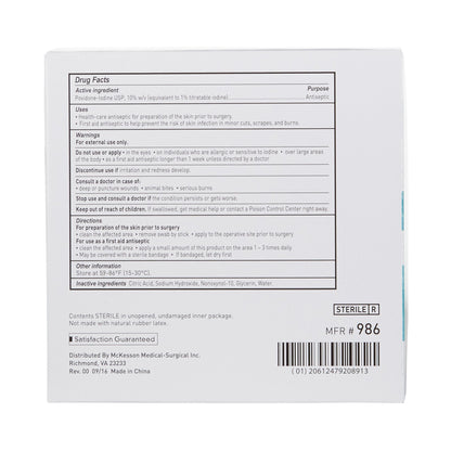 McKesson Impregnated Swabstick, 10% Strength, Povidone Iodine, Individual Packet
