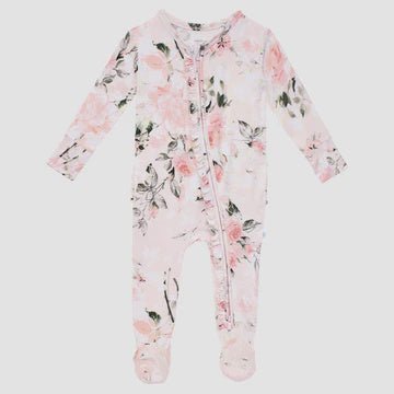 Vintage Pink Rose Zip Footie